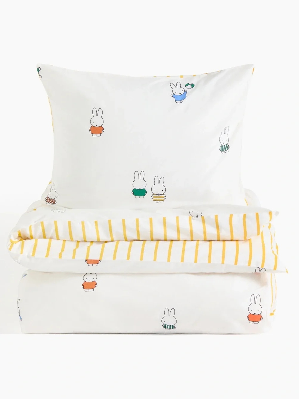 NWT Miffy Yellow Stripe Twin Duvet set with matching Miffy pillow case